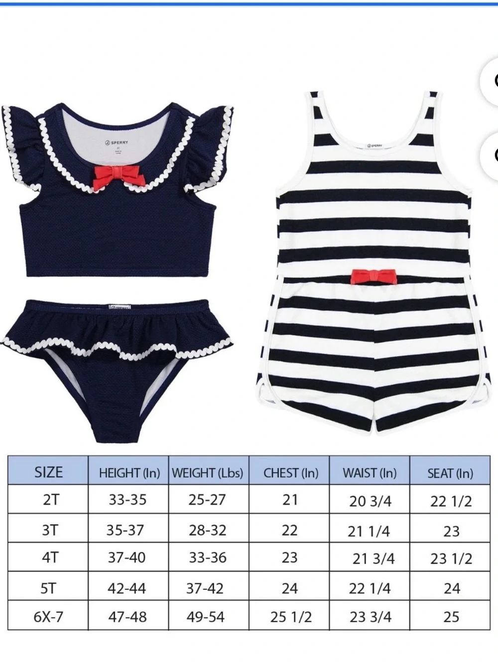 Sperry Navy, White & Red Girls Two-Piece Swim Set with Striped Romper